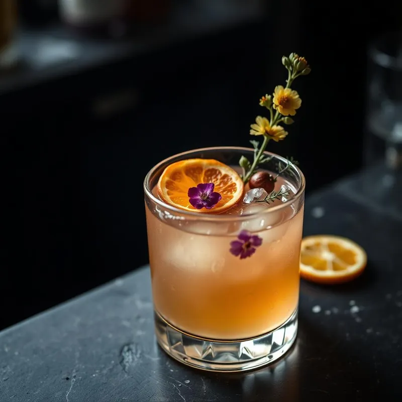 Artisanal cocktail garnishes with craft-ice presentation available by request